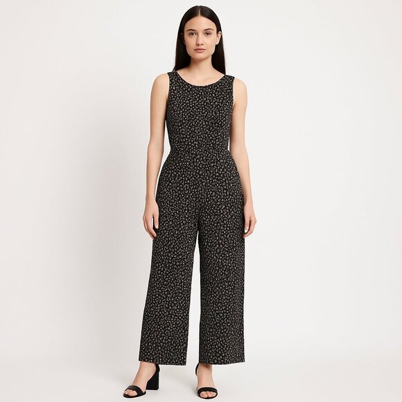 Vintage Sheri Martin New York Romper Jumpsuit Jumper Women's Sz M Black Printed - Picture 1 of 8